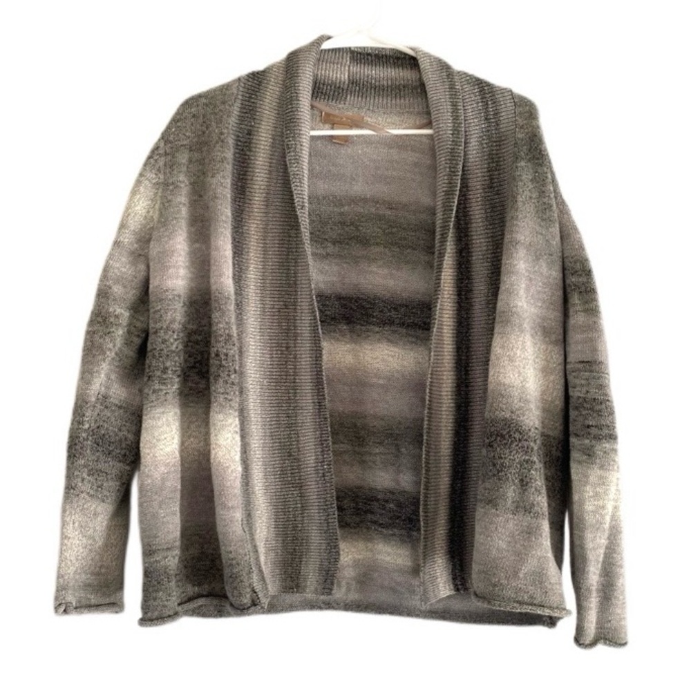 White Stag Striped Ribbed Open Front Knit Cardigan Women's Small Grey Ombré